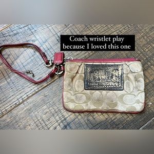 Y2K Coach poppy pink and tan logo wristlet